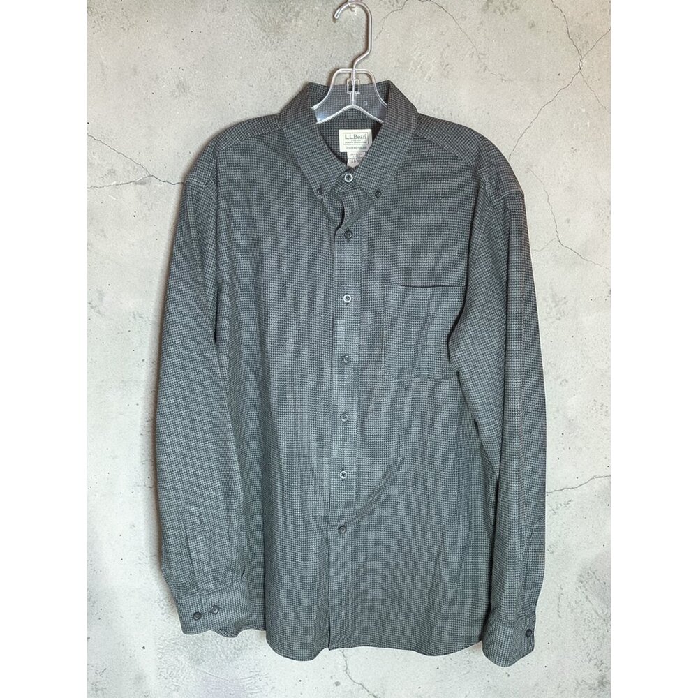 L.L. Bean Mens Traditional Fit Button-Up Shirt Green Houndstooth Size L-REG 100%
